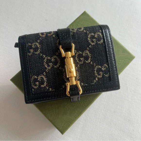 BRAND NEW!! Gucci GG Jackie Denim Black and Gold Wallet - Picture 2 of 11